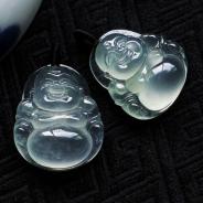 冰玻种晴水强莹光缅甸翡翠玉佛挂件（一对）