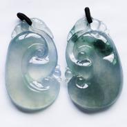 冰种晴水飘花缅甸翡翠如意挂件（一对）