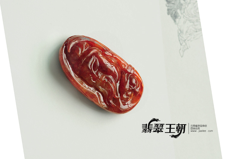 糯冰种红翡缅甸翡翠关公头挂件