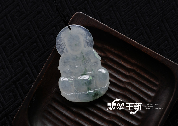 冰种飘花缅甸翡翠观音挂件