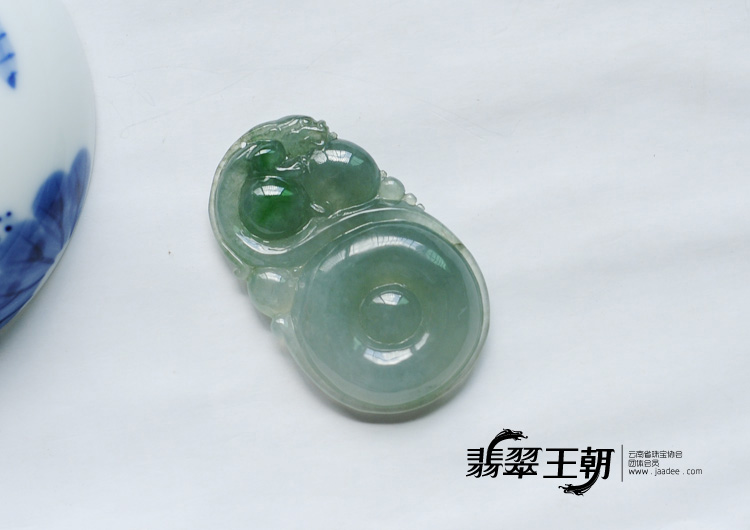 糯冰种蓝晴飘翠缅甸翡翠福禄寿挂件