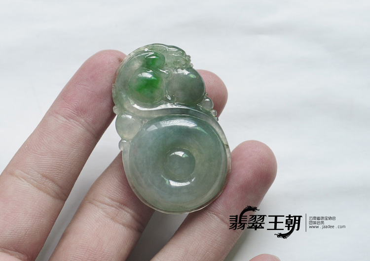 糯冰种蓝晴飘翠缅甸翡翠福禄寿挂件