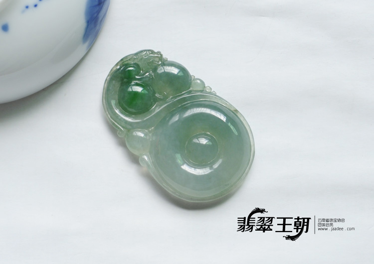 糯冰种蓝晴飘翠缅甸翡翠福禄寿挂件