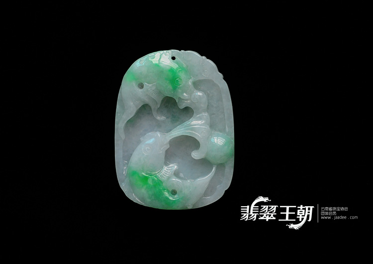 糯冰种飘翠缅甸翡翠金玉满堂挂件