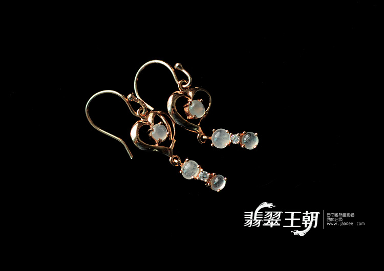 冰种缅甸翡翠包银镶金耳坠