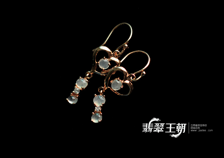 冰种缅甸翡翠包银镶金耳坠