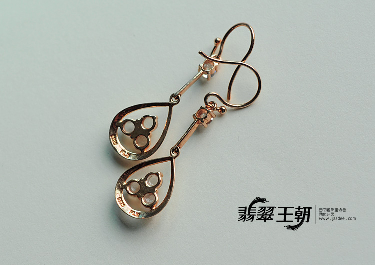 冰玻种缅甸翡翠包银镶金耳坠