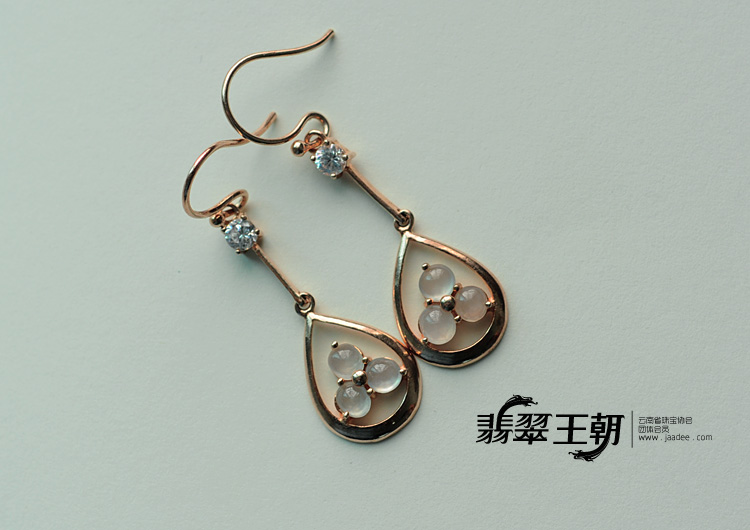 冰玻种缅甸翡翠包银镶金耳坠