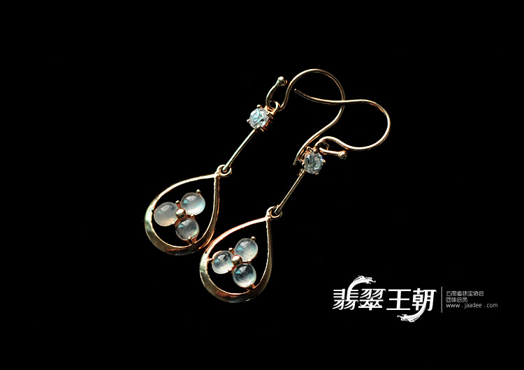 冰玻种缅甸翡翠包银镶金耳坠