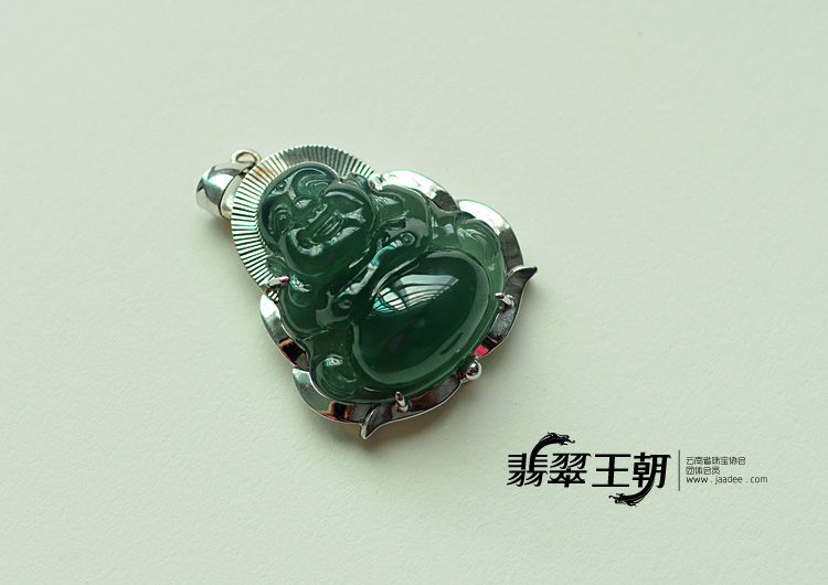 冰种油青缅甸翡翠包白金玉佛挂件
