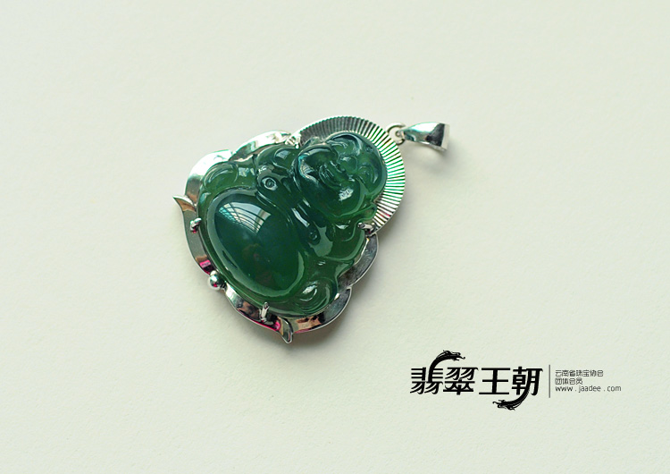 冰种油青缅甸翡翠包白金玉佛挂件