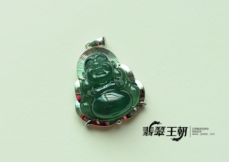冰种油青缅甸翡翠包白金玉佛挂件