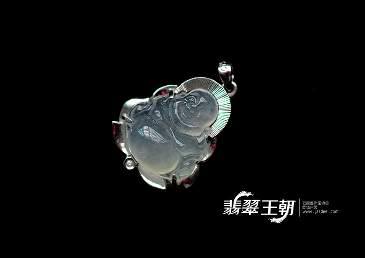 冰种缅甸翡翠包白金玉佛挂件