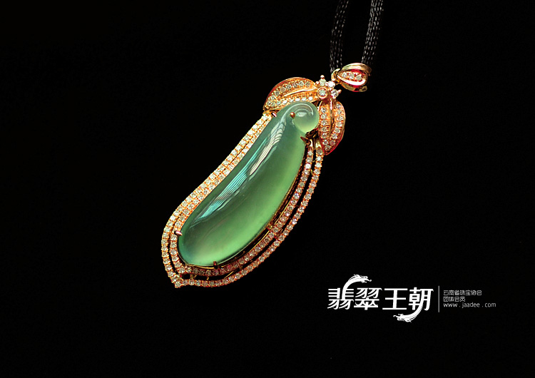 冰种晴水缅甸翡翠包玫瑰金“红红火火”挂件(真钻)