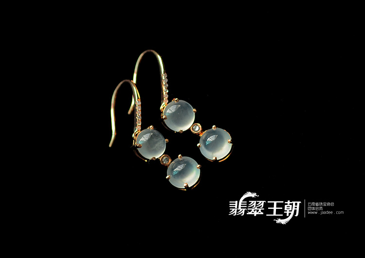 冰玻种缅甸翡翠包玫瑰金耳坠(真钻)