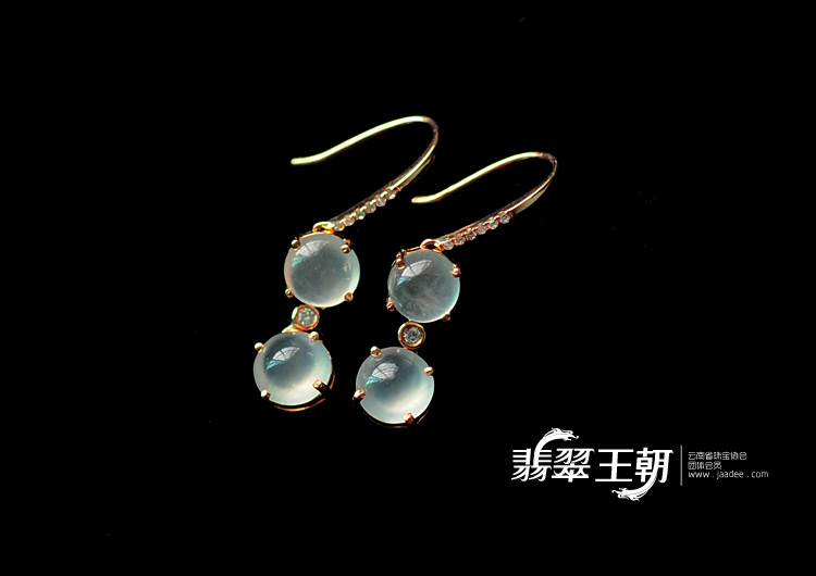 冰玻种缅甸翡翠包玫瑰金耳坠(真钻)