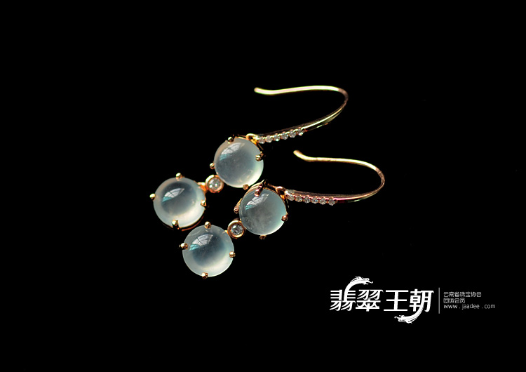 冰玻种缅甸翡翠包玫瑰金耳坠(真钻)