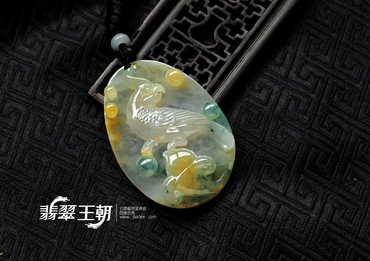 冰种黄翡飘花缅甸翡翠英明神武挂件