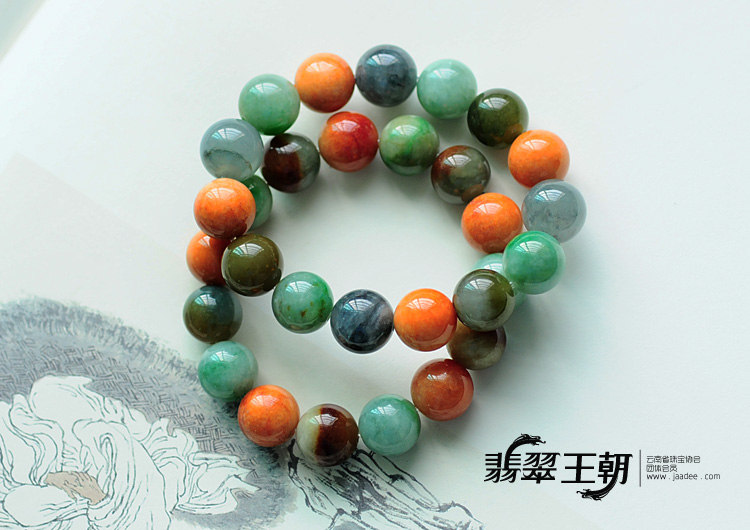 糯冰种五彩缅甸翡翠手串（单价）