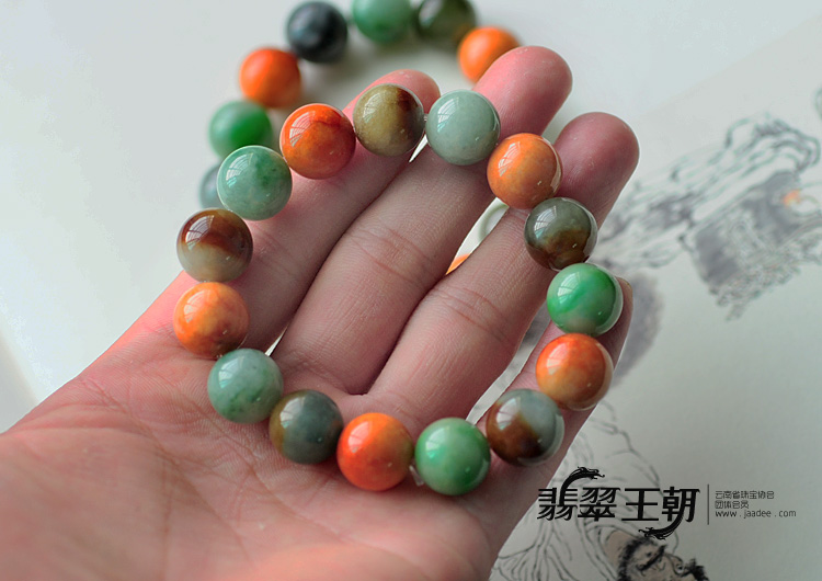 糯冰种五彩缅甸翡翠手串（单价）