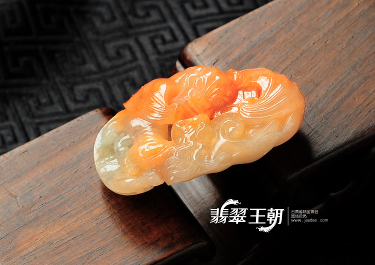 糯冰种红黄翡缅甸翡翠福禄双寿挂件