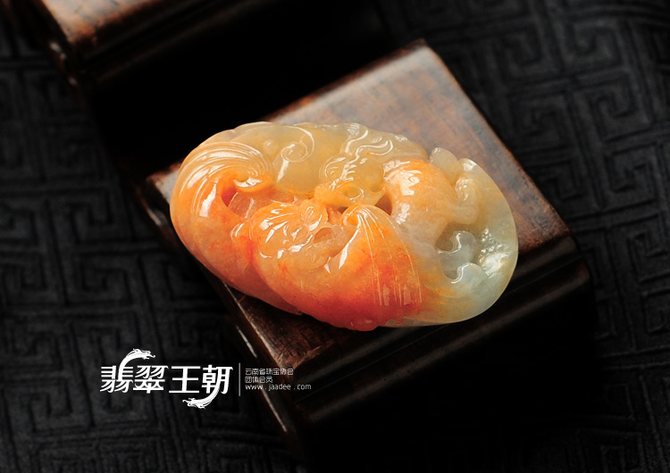 糯冰种红黄翡缅甸翡翠福禄双寿挂件