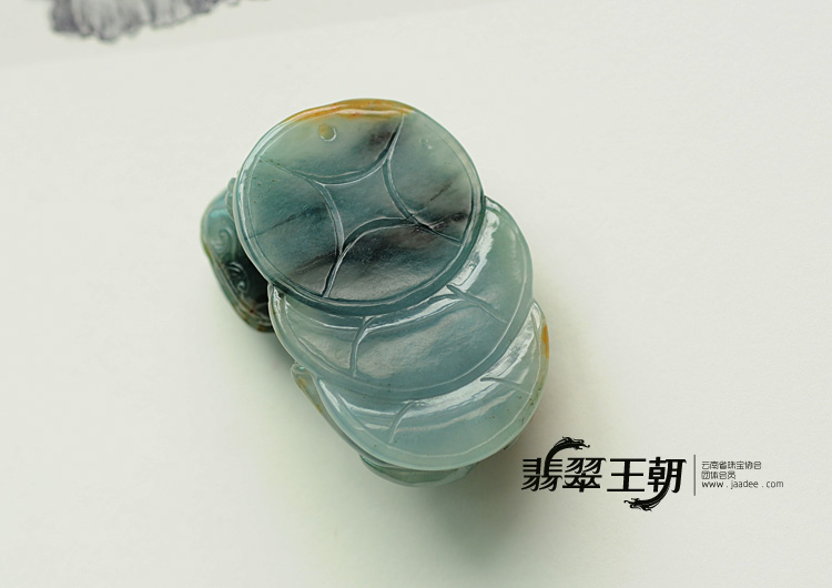 糯冰种飘花黄翡缅甸翡翠貔貅挂件