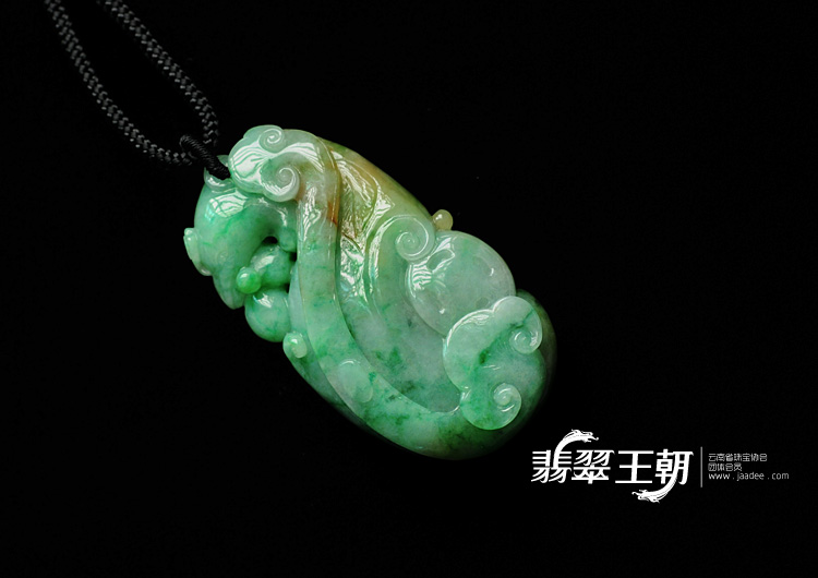 糯冰种黄加绿缅甸翡翠凤凰挂件