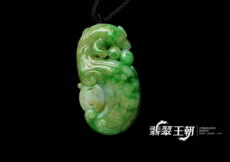 糯冰种黄加绿缅甸翡翠凤凰挂件