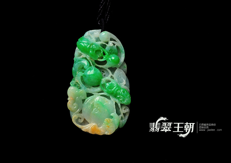 糯冰种黄加绿缅甸翡翠富甲天下挂件