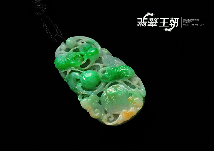糯冰种黄加绿缅甸翡翠富甲天下挂件
