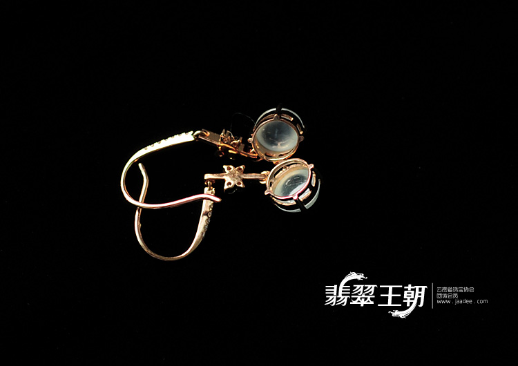 冰玻种缅甸翡翠镶玫瑰金耳坠(真钻)