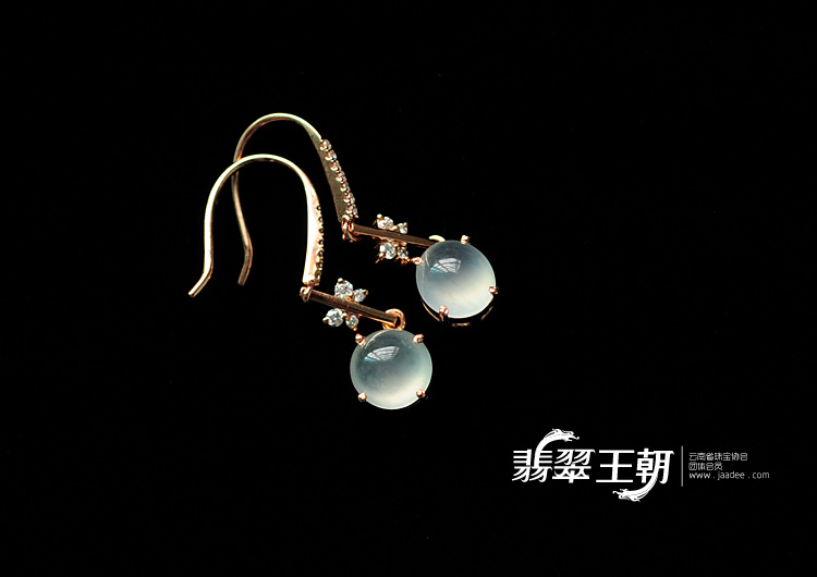 冰玻种缅甸翡翠镶玫瑰金耳坠(真钻)