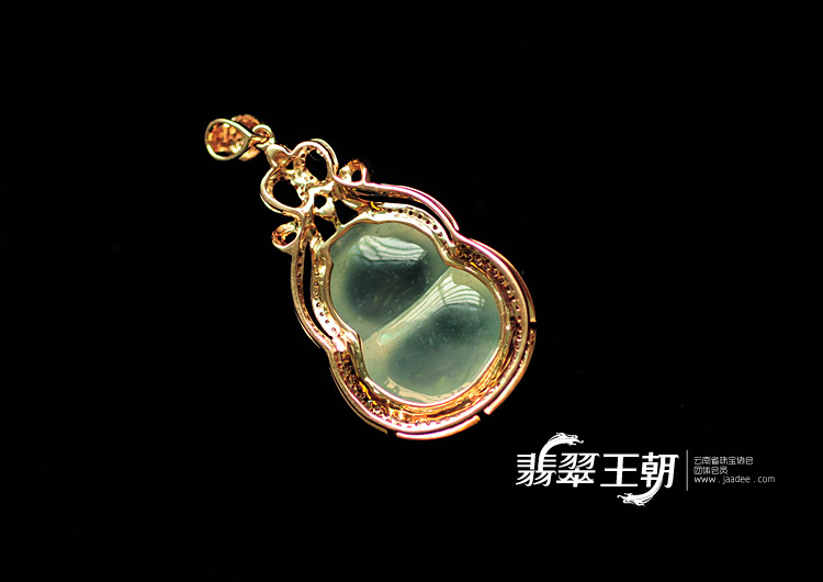 冰种晴水飘花缅甸翡翠包玫瑰金葫芦挂件(真钻)