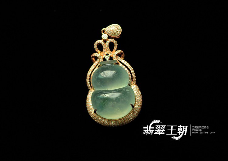 冰种晴水飘花缅甸翡翠包玫瑰金葫芦挂件(真钻)