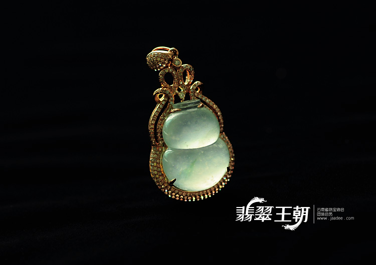 冰种晴水飘花缅甸翡翠包玫瑰金葫芦挂件(真钻)