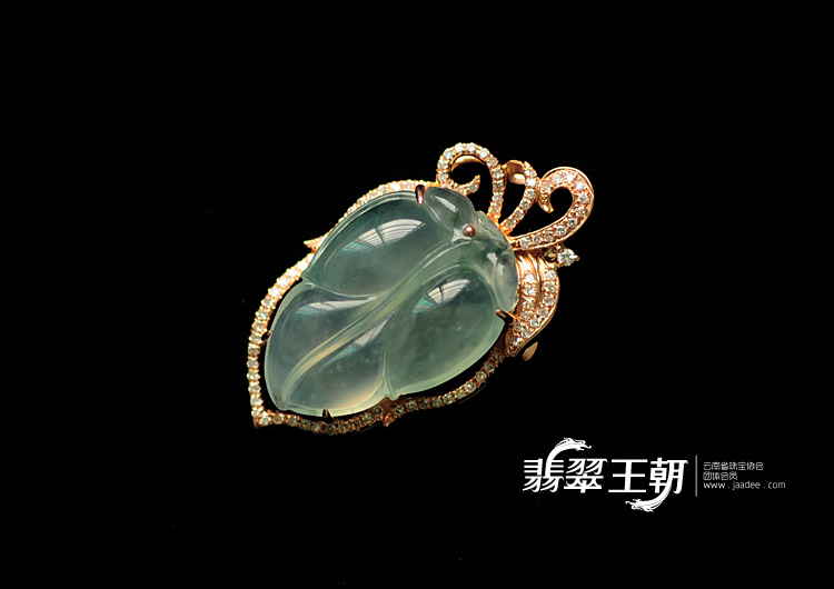 冰玻种飘花缅甸翡翠包玫瑰金“金枝玉叶”挂件(真钻)