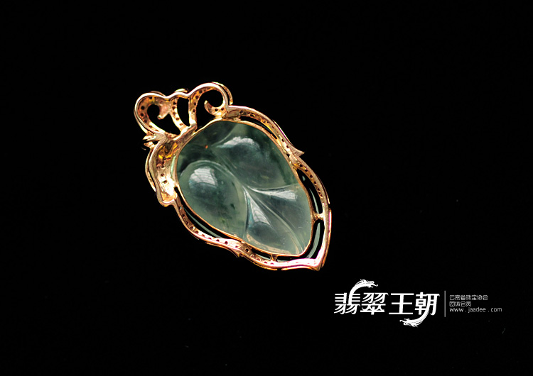 冰玻种飘花缅甸翡翠包玫瑰金“金枝玉叶”挂件(真钻)