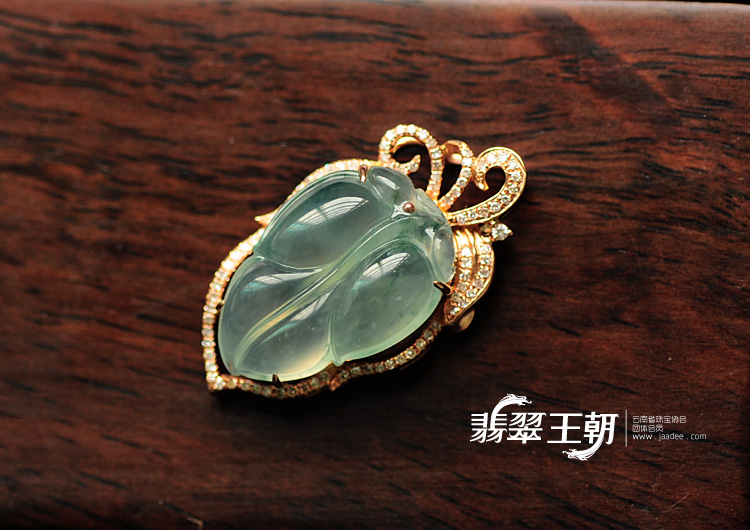 冰玻种飘花缅甸翡翠包玫瑰金“金枝玉叶”挂件(真钻)