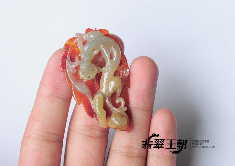 冰种红翡缅甸翡翠龙成大业挂件