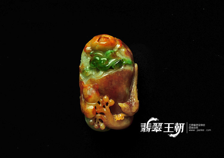 糯冰种黄加绿缅甸翡翠花开富贵挂件