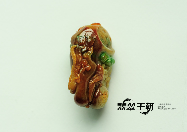 糯冰种黄加绿缅甸翡翠花开富贵挂件