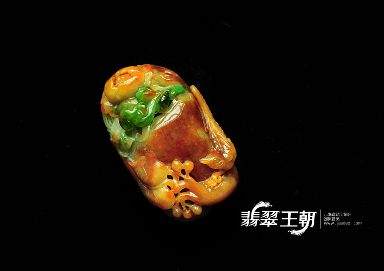 糯冰种黄加绿缅甸翡翠花开富贵挂件