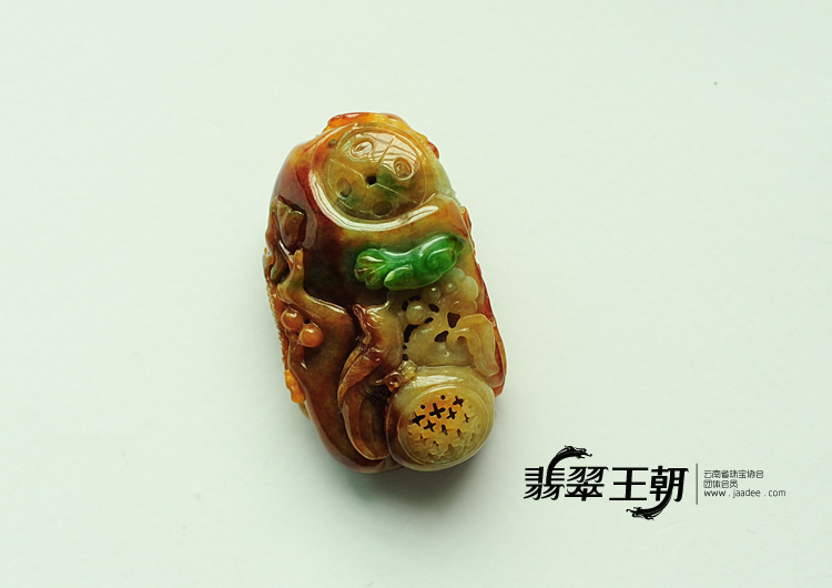 糯冰种黄加绿缅甸翡翠花开富贵挂件
