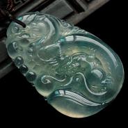 冰玻种飘花缅甸翡翠龙行如意挂件