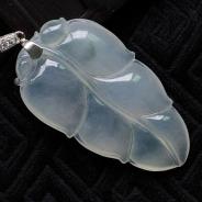 冰种飘花缅甸翡翠叶子挂件