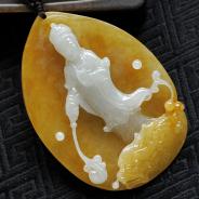 糯冰种黄翡缅甸翡翠观音挂件