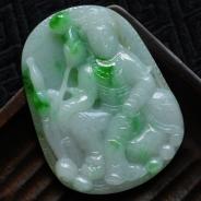 糯冰种飘翠缅甸翡翠观音挂件