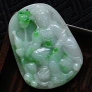 糯冰种飘翠缅甸翡翠观音挂件