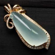 冰玻种晴水缅甸翡翠镶玫瑰金福瓜挂件